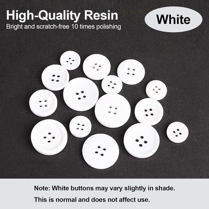 OELFFOW 110Pcs White Mixed Sewing Buttons, 4-Hole Craft Round Blazer Buttons, 5 Color 3 Size (15mm, 20mm, 25mm) Suit Coats Resin Button, Suitable for Variety Clothing Sewing, DIY Craft (White) - Image 3